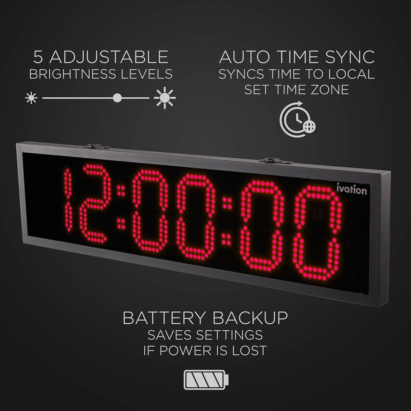 Ivation Waterproof Large Digital Clock, Outdoor Large LED Clock with Stopwatch, Alarms &#x26; More!