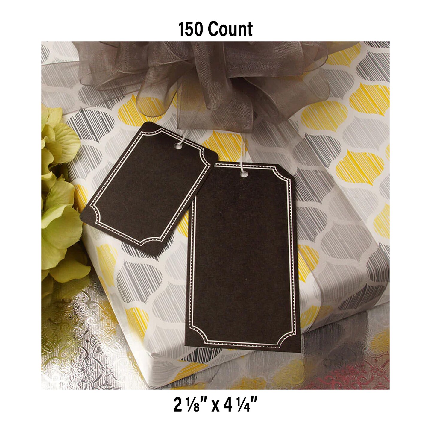 Black White Chalkboard Strung Gift Tags 2 1/8 &#x27;&#x27; x 4 1/4 &#x27;&#x27;