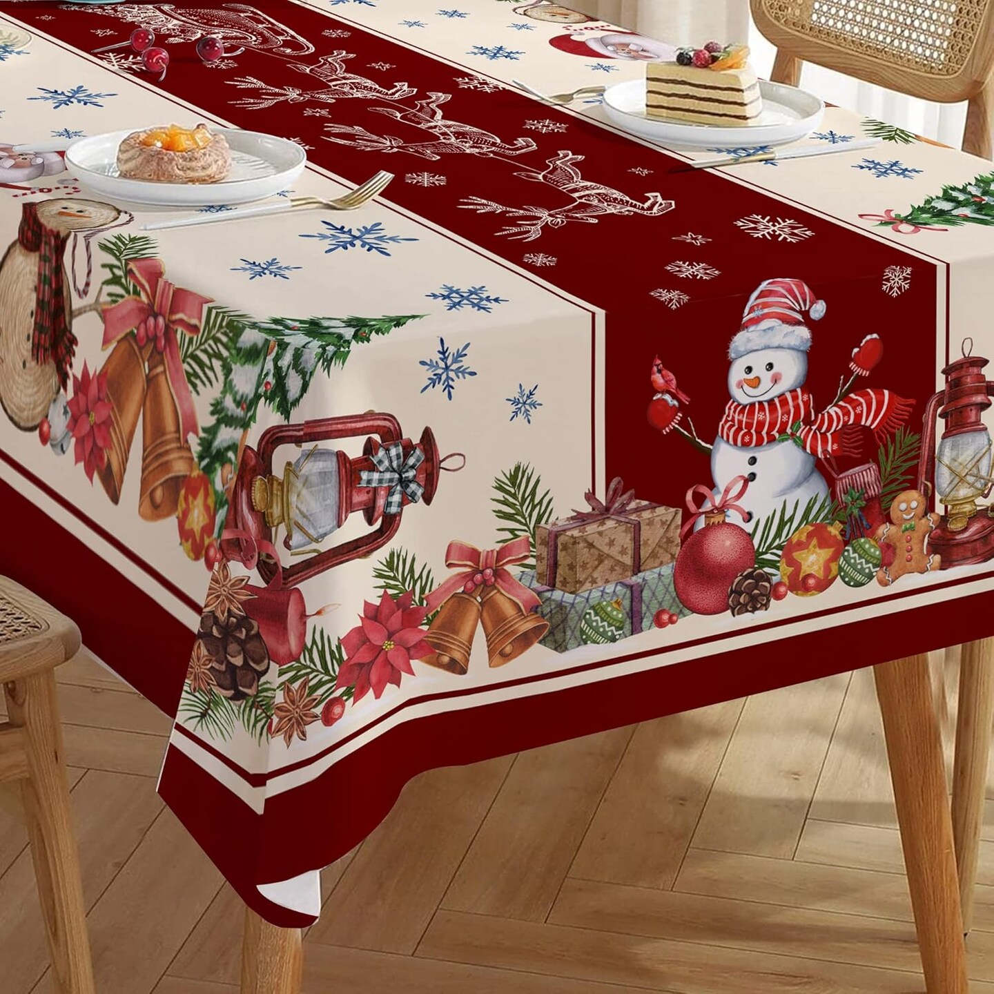 Christmas Tablecloth, Christmas Snowman Table Cloth Rectangle 60x84 inch, Oblong Winter Xmas and Santa Kitchen Christmas Table Decorations for Home,Dinner,Party