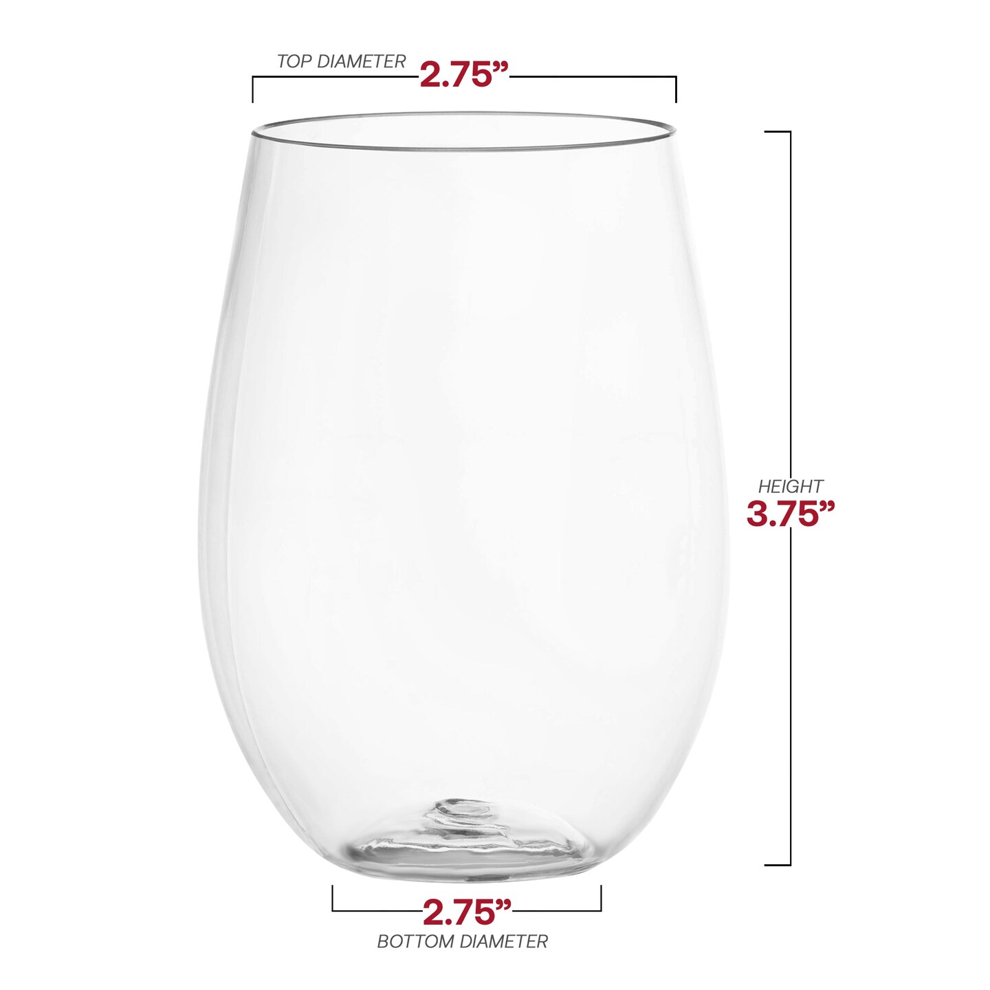Clear Elegant Stemless Disposable Plastic Wine Glasses - 16 oz. (64 Glasses)