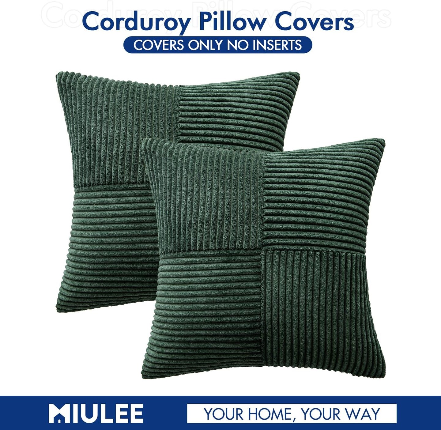 Christmas Army Green Corduroy Pillow Covers Pack of 2 Boho Decorative Spliced Throw Pillow Covers Soft Solid Couch Pillowcases Cross Patchwork Cushion Covers for Living Room Bed Sofa 18x18 inch