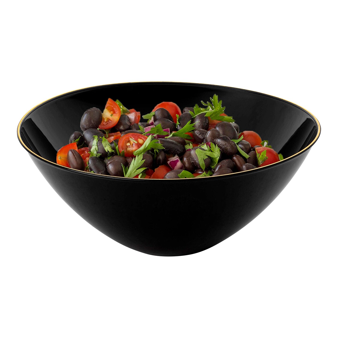 Black with Gold Rim Organic Round Disposable Plastic Bowls - 32 oz. (60 Bowls)