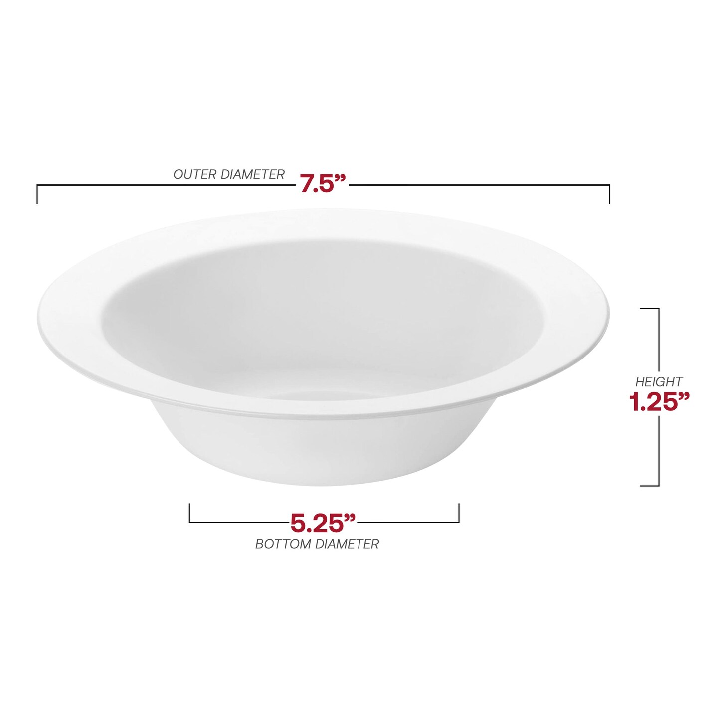 Solid White Edge Rim Round Disposable Plastic Soup Bowls - 12 oz. (120 Bowls)