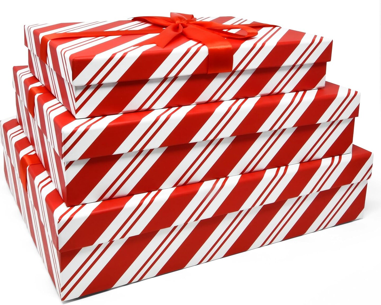 Christmas Nesting Gift Boxes Rectangle 3 Pack Peppermint Candy Cane striped Design Christmas Stacked Apparel Box with Lids in Assorted Sizes for Gift Giving Holiday Decorative Gifts Present Wrapping