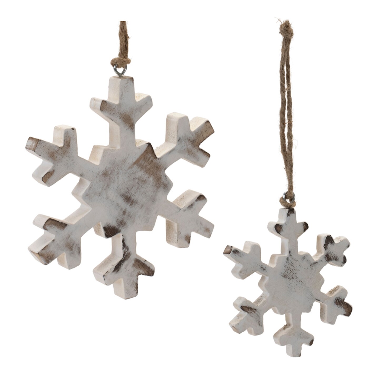 Melrose Wood Snowflake Christmas Ornaments - 6.25" - White and Brown - 12ct