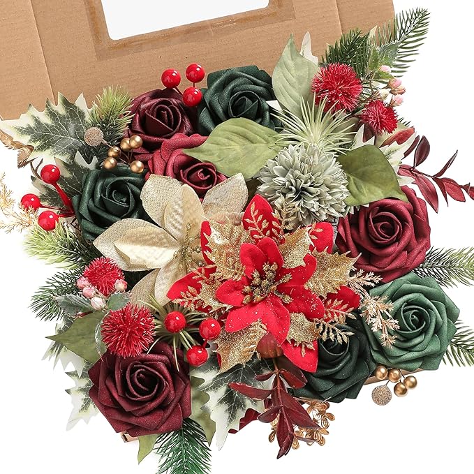 Greenery Combo Box Set Faux Flowers Bulk Flower Leaf with Stems for DIY Tree Ornaments Xmas Wreath Floral Arrangements Centerpieces