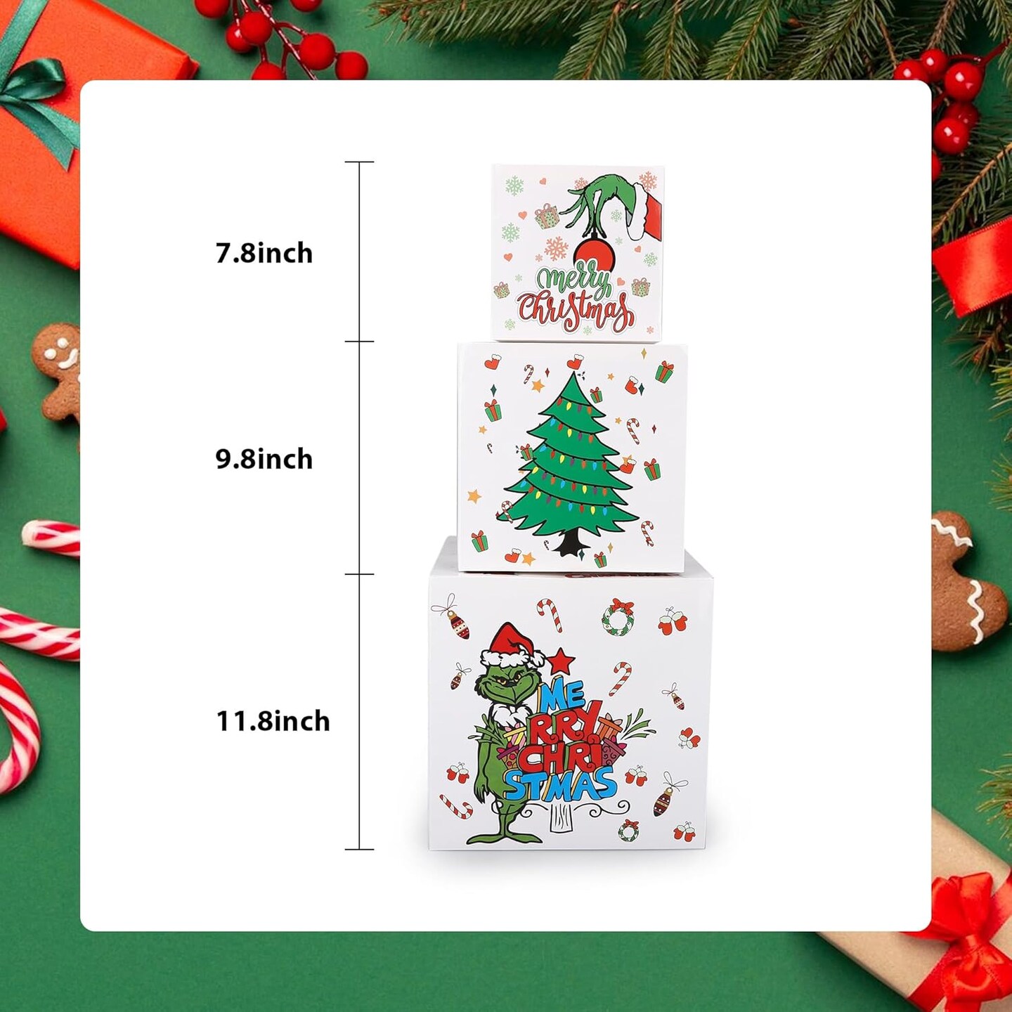 3 Pcs Christmas Nesting Gift Boxes&#xFF0C;Christmas Stackable Gift Boxes Set with Lids Christmas Decorative Boxes for New Year Holiday Birthday Party Gift Decor