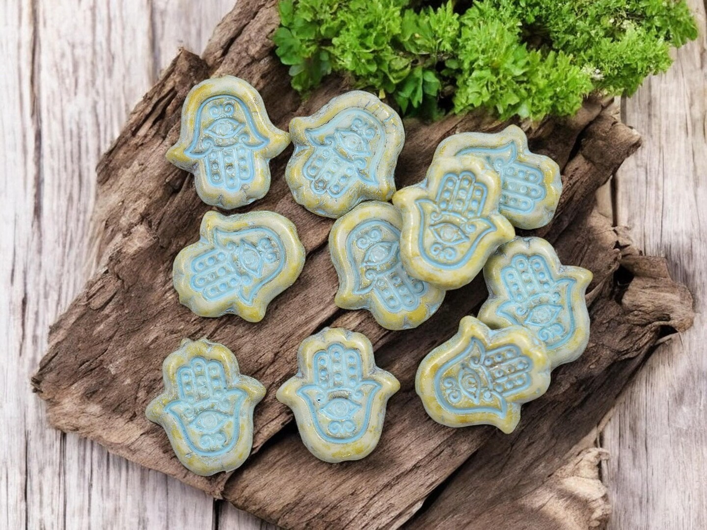 *10* 15x10mm Turquoise Washed Opaque Alabaster Hamsa Hand Beads