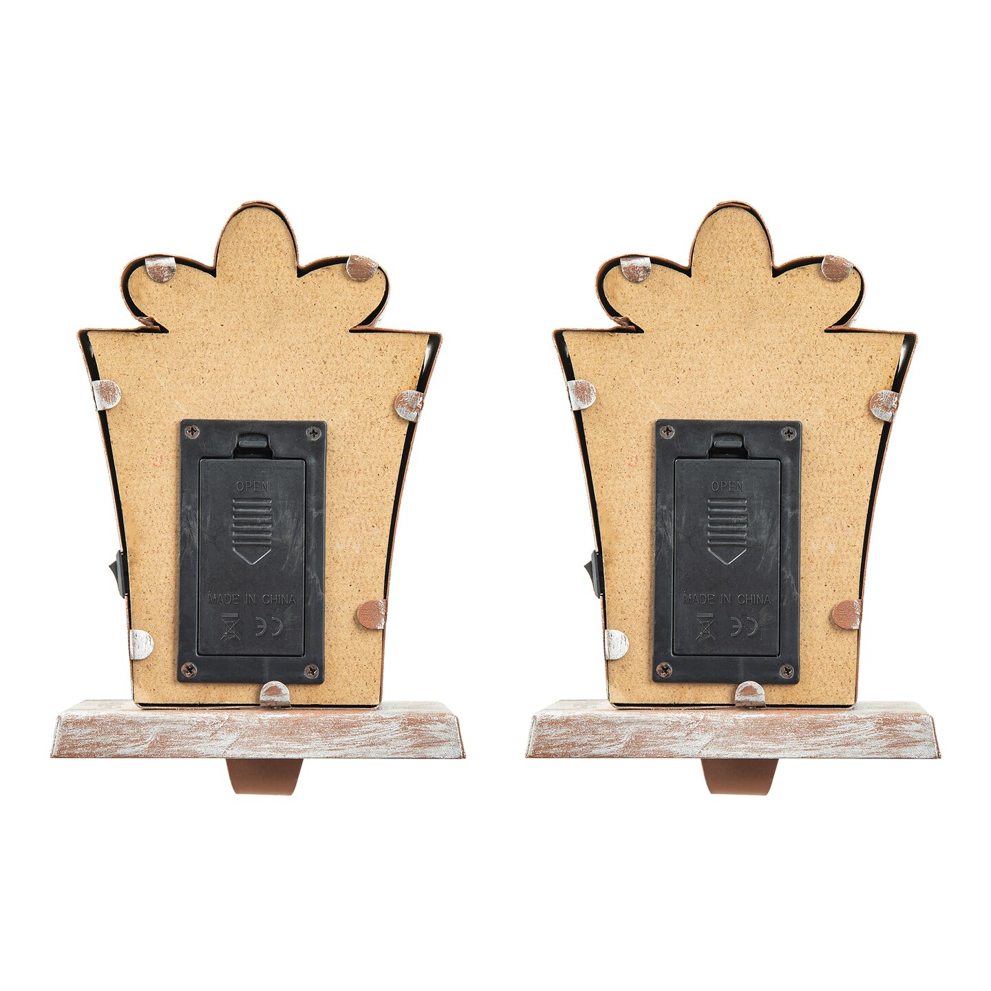 Set of 2 7.50&#x22;H Marquee LED Wooden/Metal Gift box Stocking Holders
