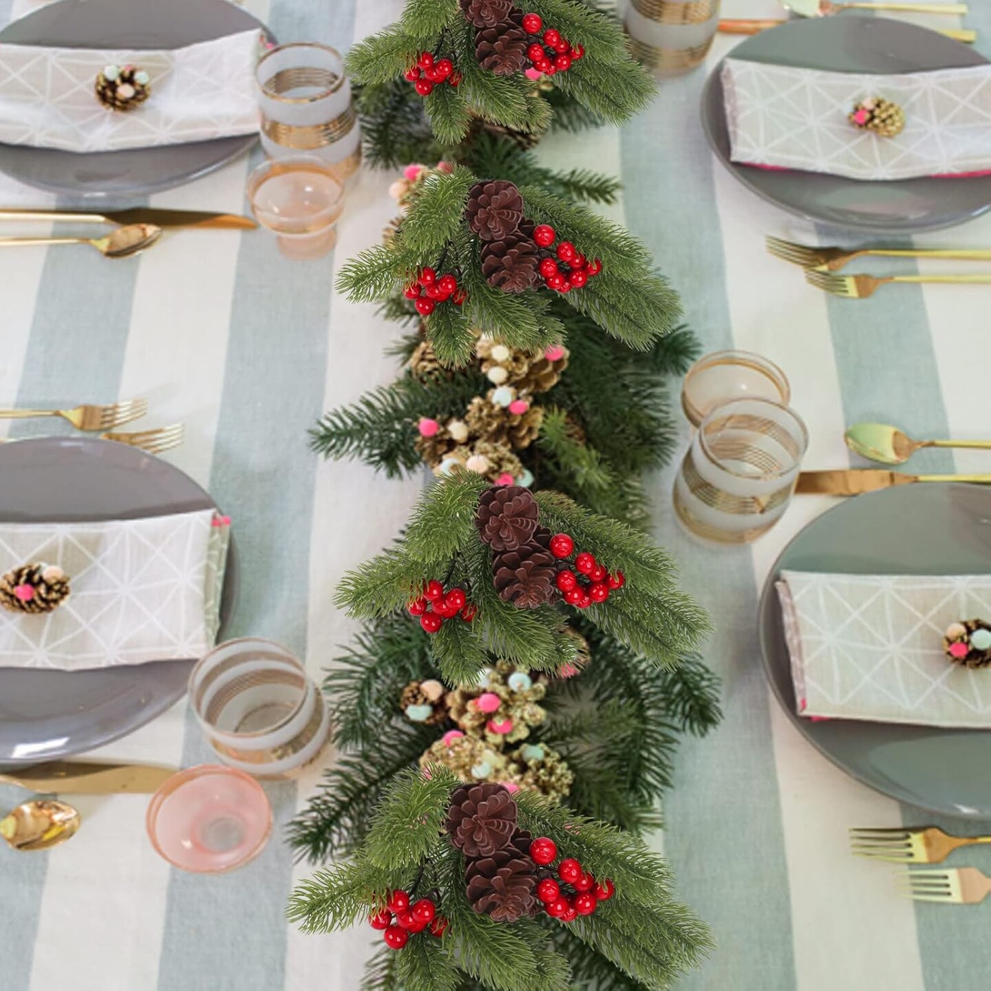 Picks Spray with Red Berry Stem Pine Cones for Crafts Christmas Floral Arrangement Christmas Tree Ornaments Winter Holiday Season Decor