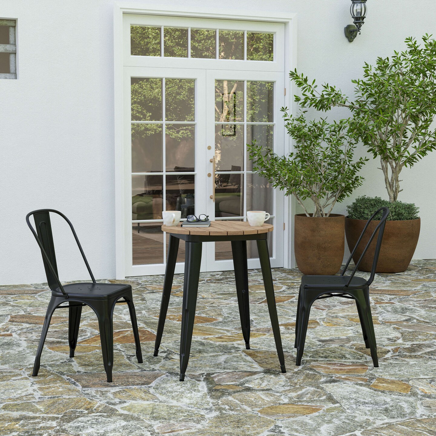 Merrick Lane Dryden Indoor/Outdoor Dining Table, 23.75" Round All Weather Poly Resin Top with Steel Base