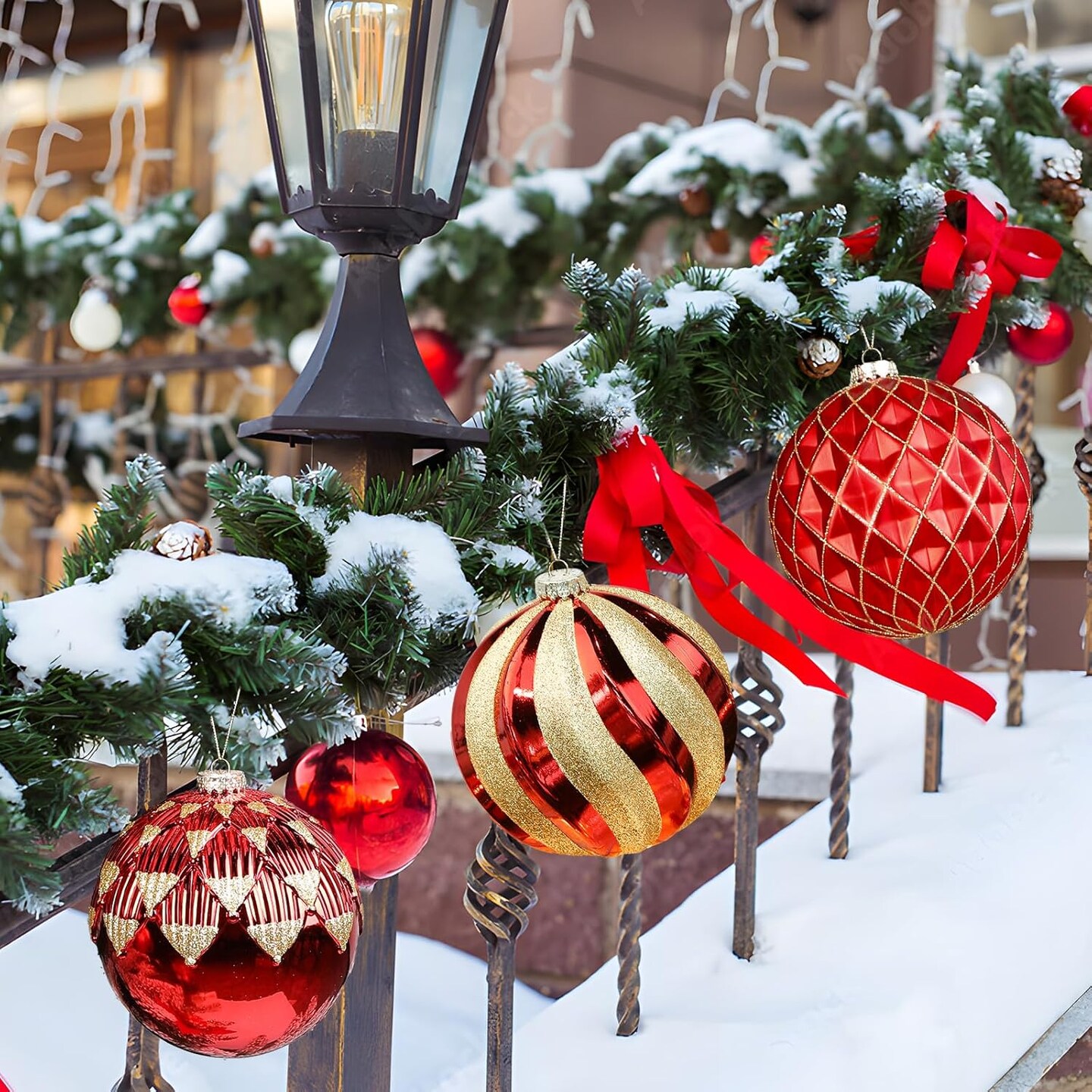 6&#x27;&#x27;/150mm Large Christmas Ball Ornaments, 4Pcs Christmas Tree Decor, Shatterproof Hanging Decorations with Hooks, Red &#x26; Gold Baubles for Xmas Tree, Wedding, Holiday and Party Decor