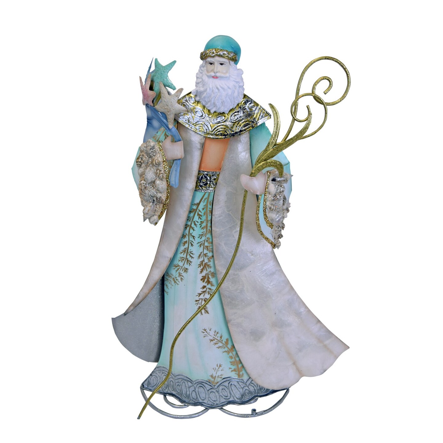 19&#x22; Metal Seaside Santa Standing Figure Coastal Beach House Decor Decoration
