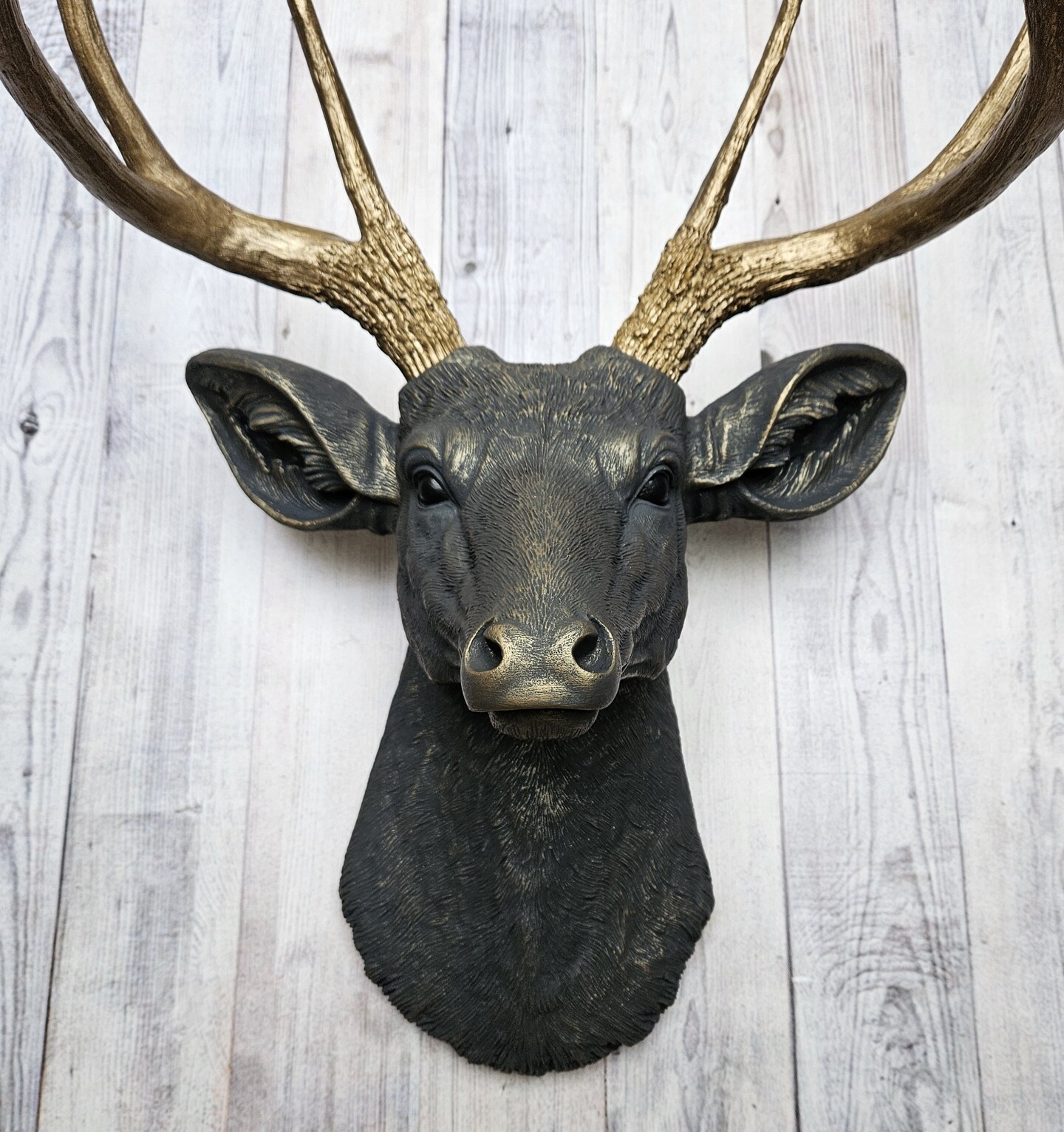 Deer Head Wall Mount | BLACK w/ SILVER Antlers | Faux Taxidermy | Man Cave | online Gift for the Home | Entryway Art | Stag Head | Animal Decor