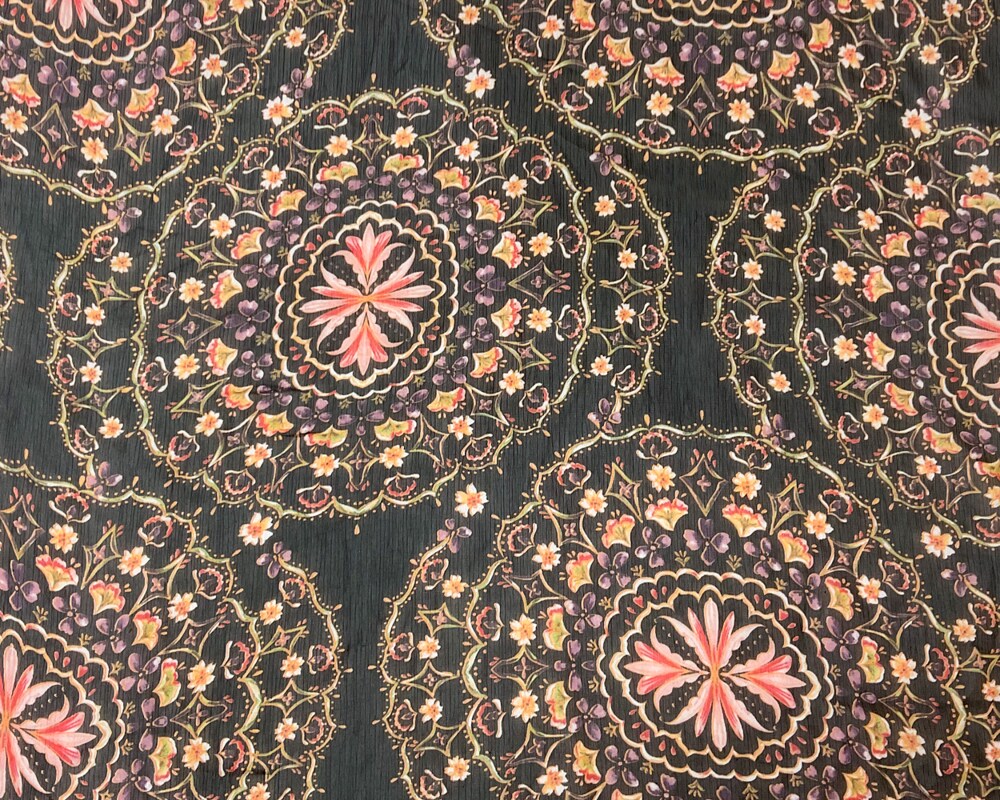 Black-Multi Poly Floral Printed Yoryu Chiffon Woven Fabric By the Yard