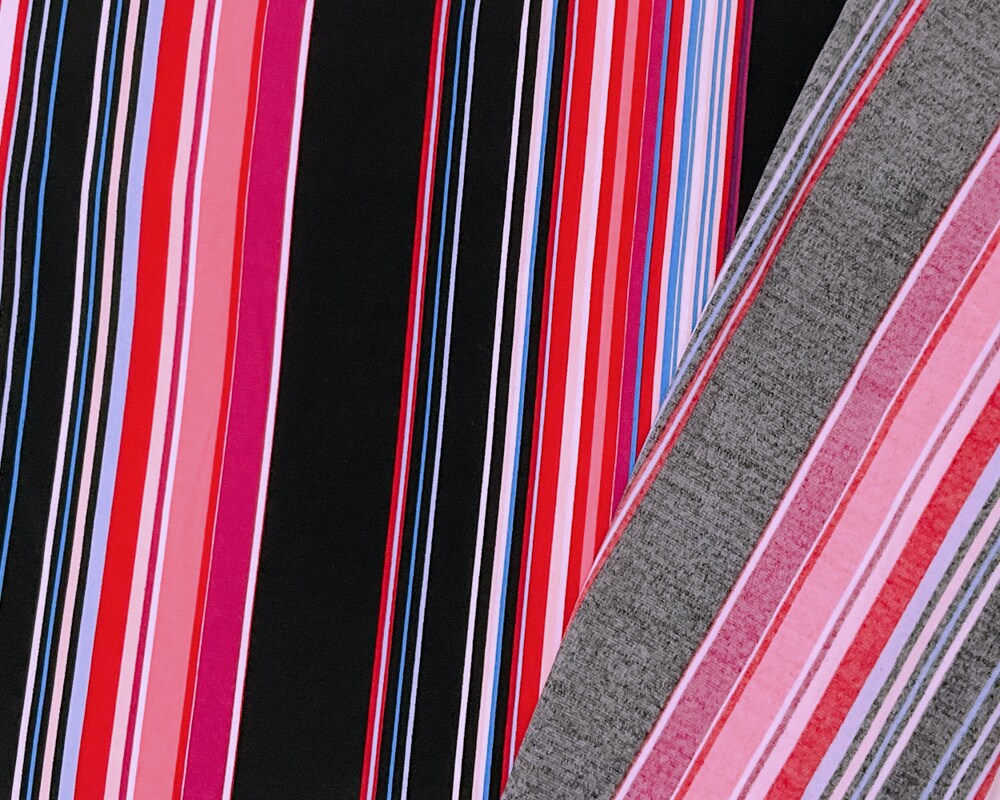 Black-Multi Poly Stretch Stripe Printed ITY Jersey Knit Fabric By the Yard