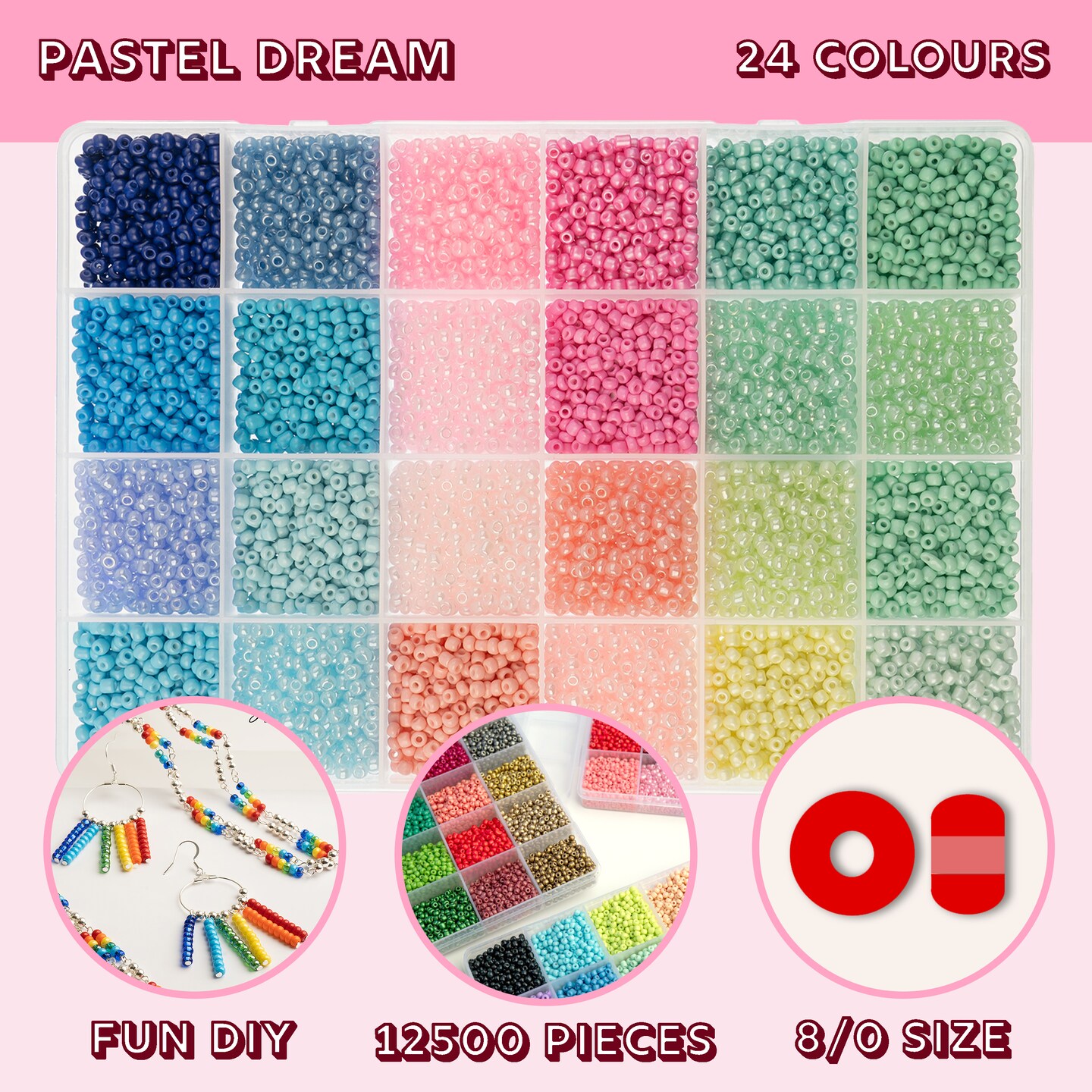 John Bead 12500pcs Assorted 24 Colors Glass Seed Beads 8/0 Jewelry Making Bead Box