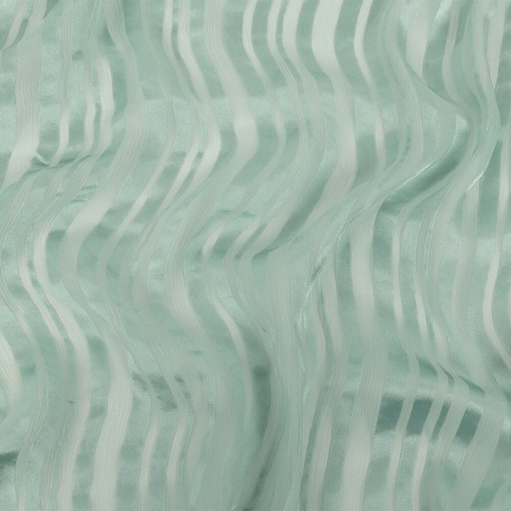1 Yard Seafoam Crinkled Silk Chiffon Fabric with Satin Stripes for Dresses 50" Width