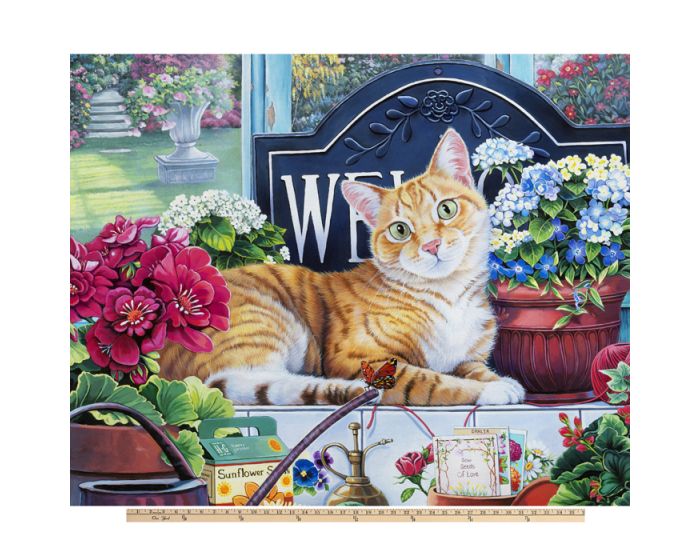 Cats Garden Digital Cotton Print Fabric Panel | 100% Cotton | Sold By the Panel
