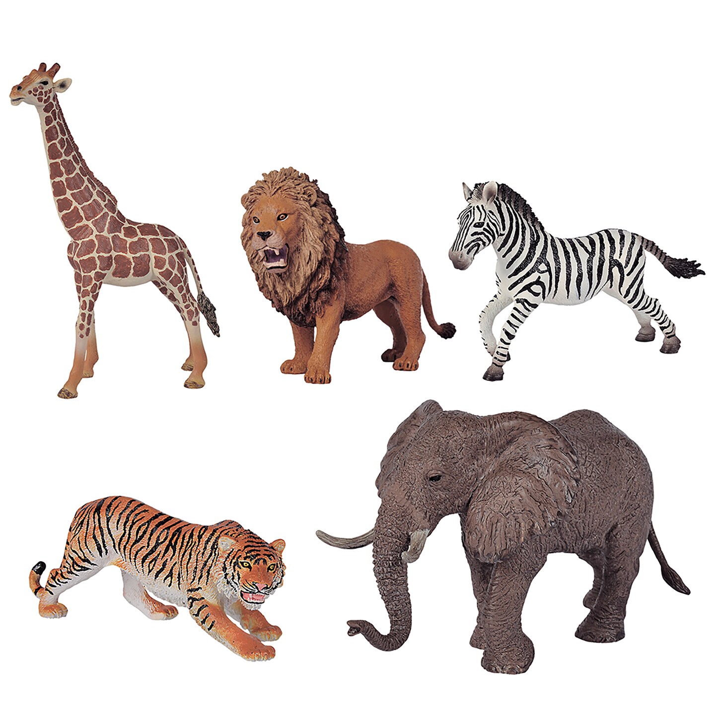 Simba Toys: Safari Animals Set &#x2013; 5 Wild Animal Figures, Lion, Tiger, Elephant, Giraffe, Zebra, Colorful &#x26; Detailed, Realistic Toy Miniatures, Kids 3+
