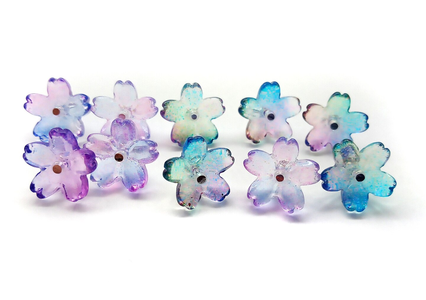 Pretty Flower Dangle Charms Made from Glass Beads, 10 pcs, Choose Color, Adorabilities