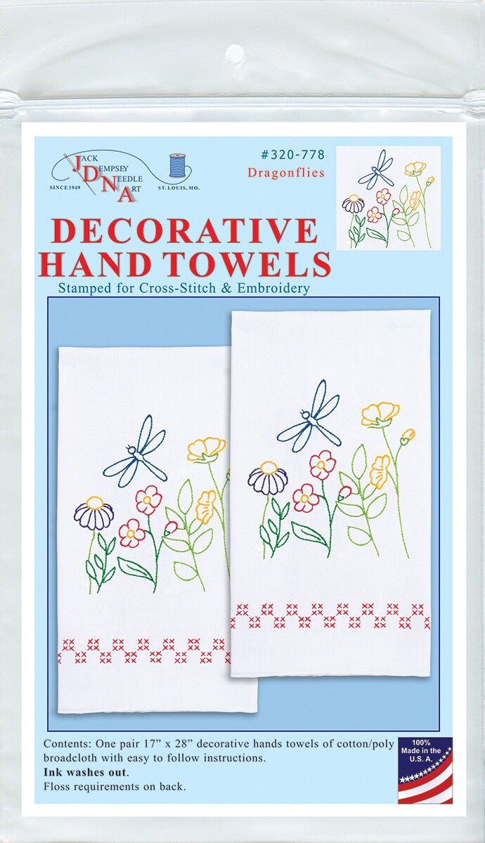 Jack Dempsey Stamped Decorative Hand Towel Pair 17"X28"-Dragonflies