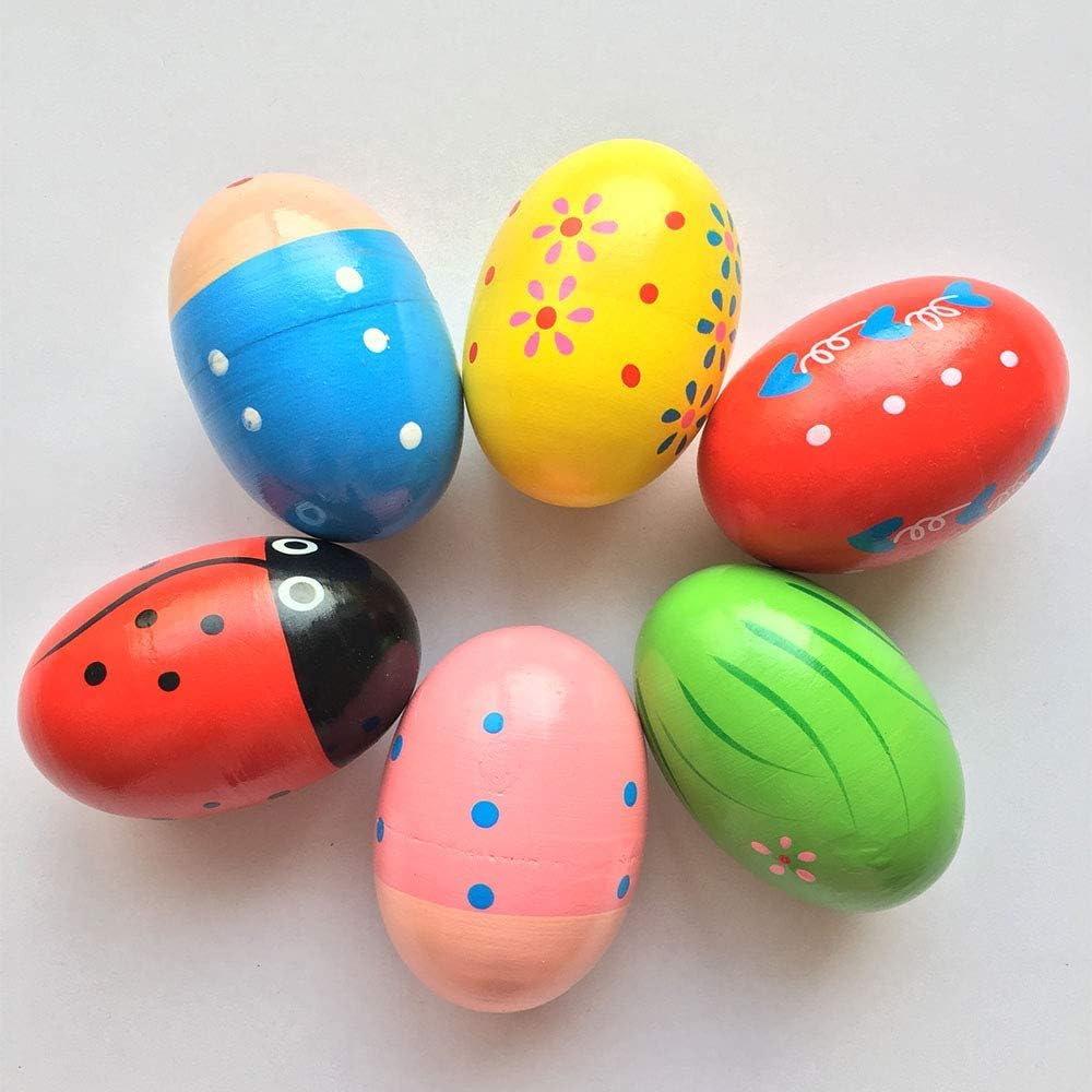 6 Pack Wooden Percussion Musical Shake Eggs Easter Egg Shakers