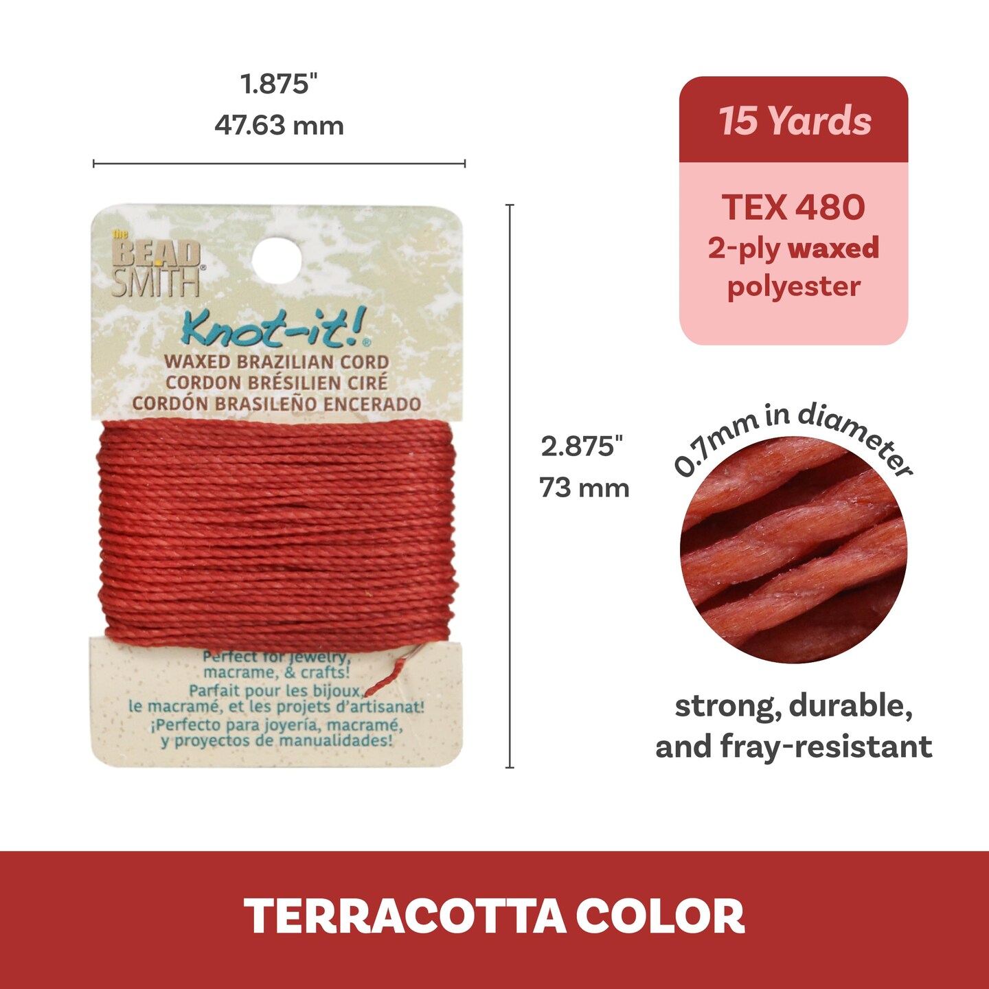 The Beadsmith Waxed Brazilian Cord, 0.7 mm Diameter, Light Wax, 15 Yards (13.7 m)