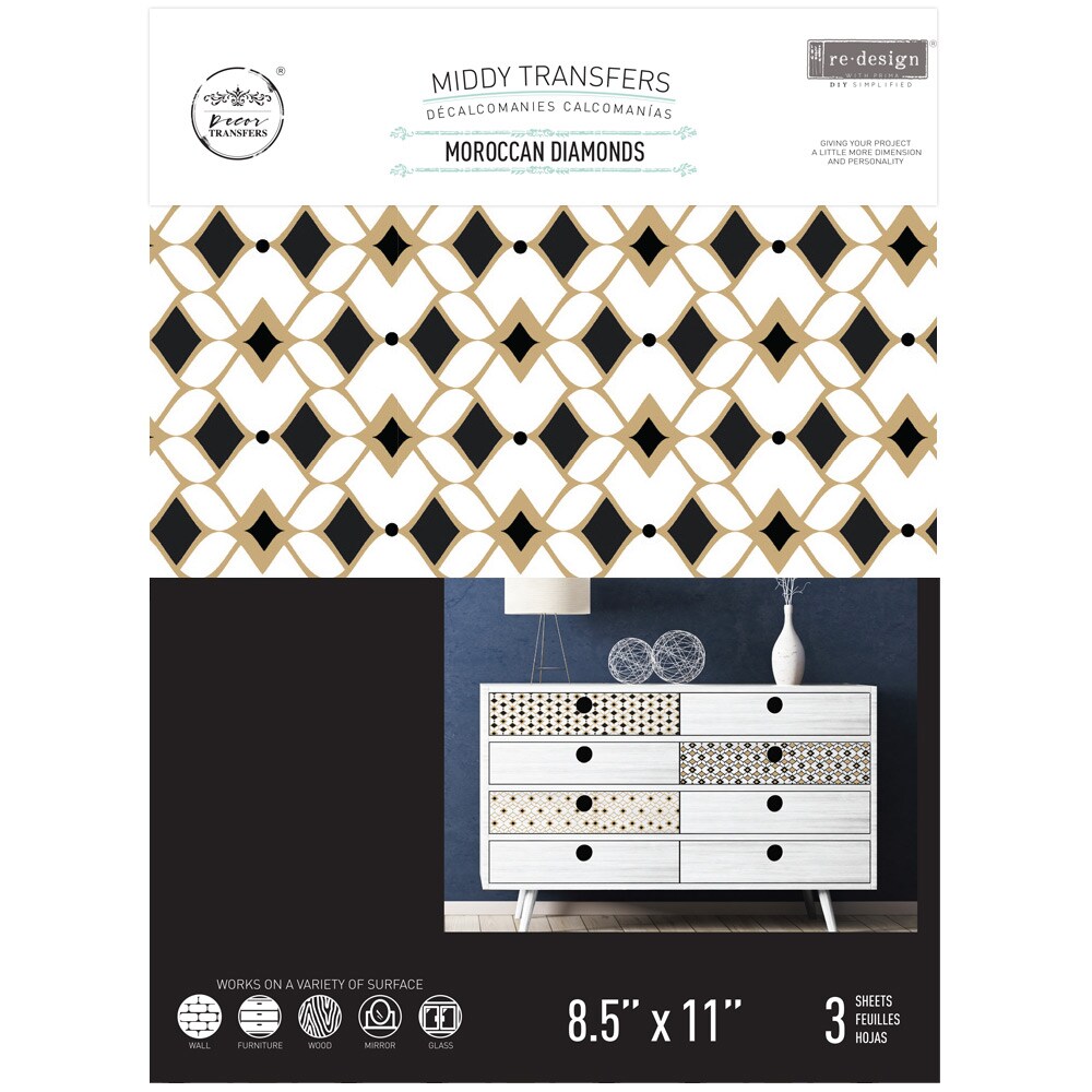 Middy Transfers&#xAE; - Moroccan Diamonds - 3 sheets, 8.5&#x22;x11&#x22;