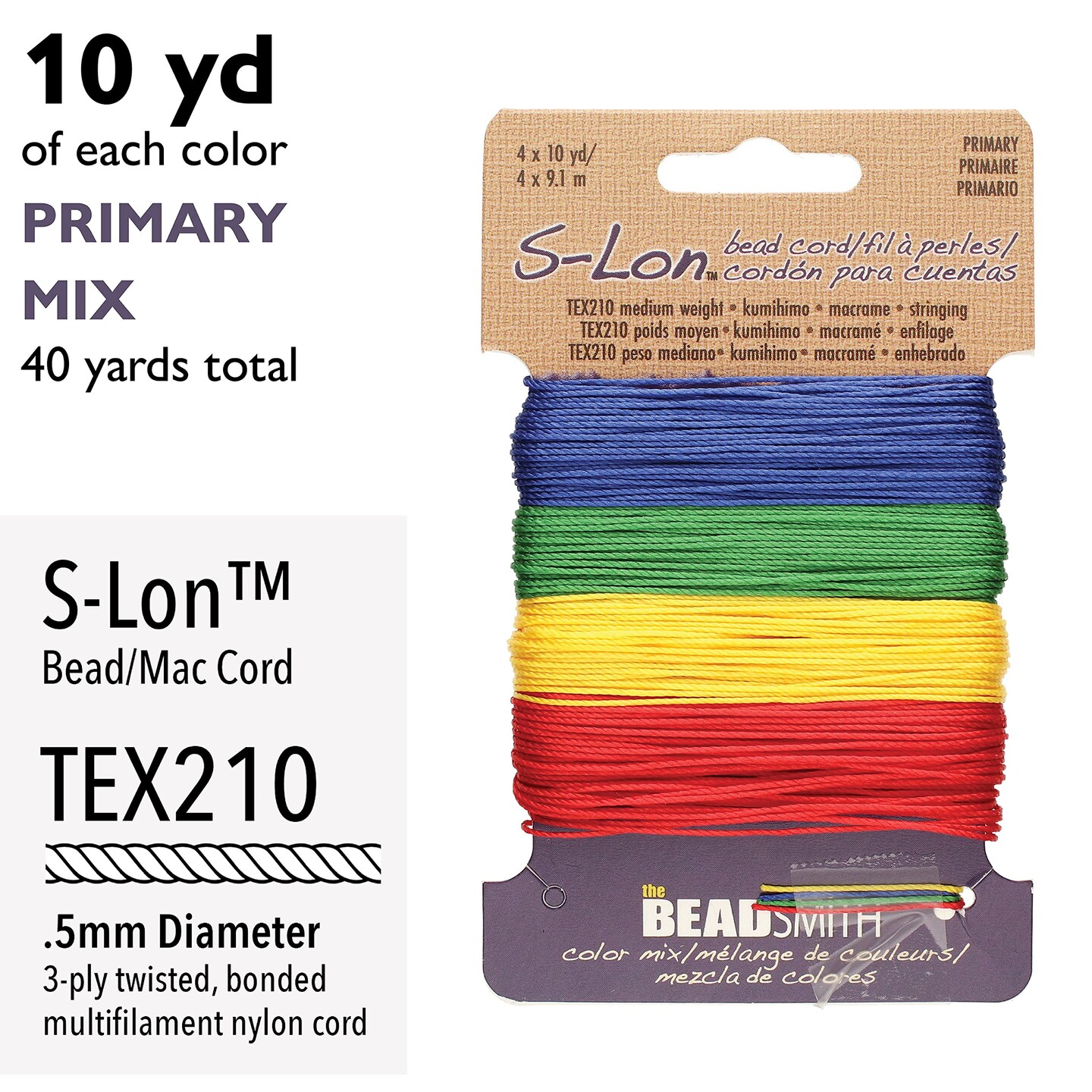 The Beadsmith S-Lon Bead Cord – .5 mm Twisted Nylon Cord for Stringing, TEX210