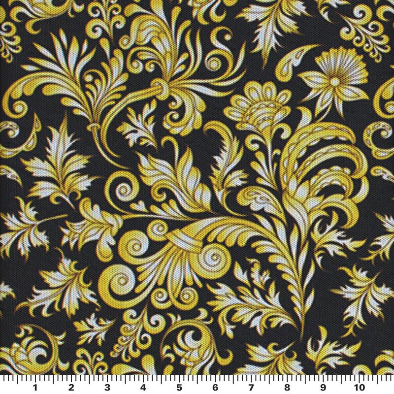 Gold Black Baroque Printed Power Mesh Fabric