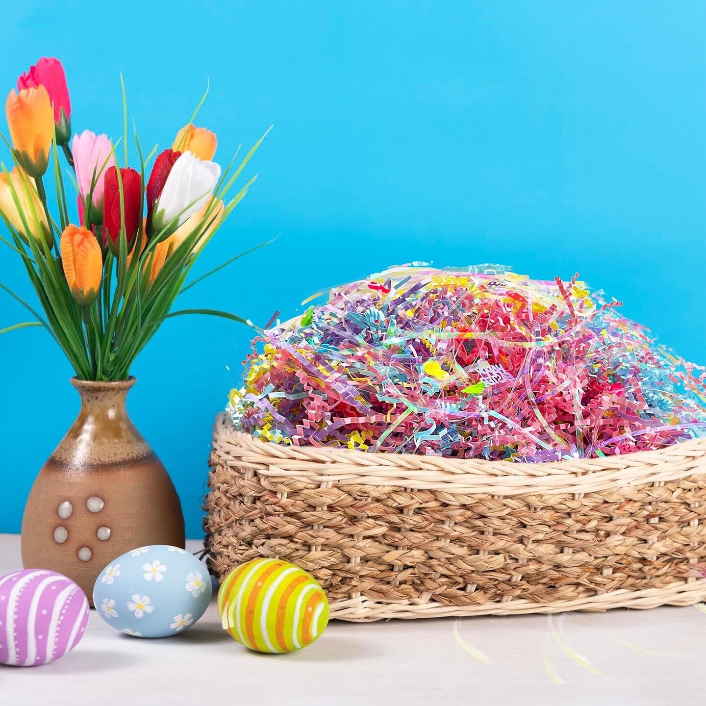 1 LB Iridescent Easter Grass Crinkle Cut Paper,Raffia Tissue Paper Filler Shred Easter Cut Paper Shred Filler Great for Gift Wrapping, Basket Filler Creative Eggs Decor