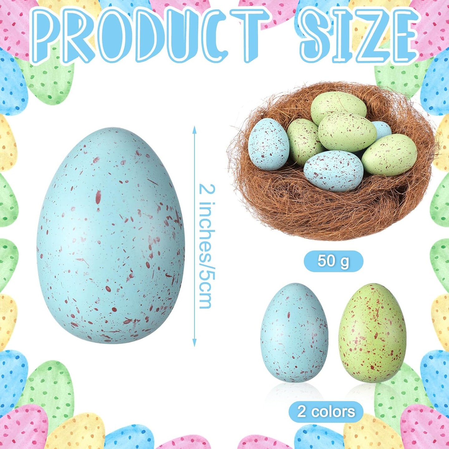 16 Pcs Pastel Easter Eggs with Chicken Nest Easter Table Centerpiece Plastic Green Blue Speckled Eggs for Spring Filler Baskets DIY Home Farmhouse Table Decoration