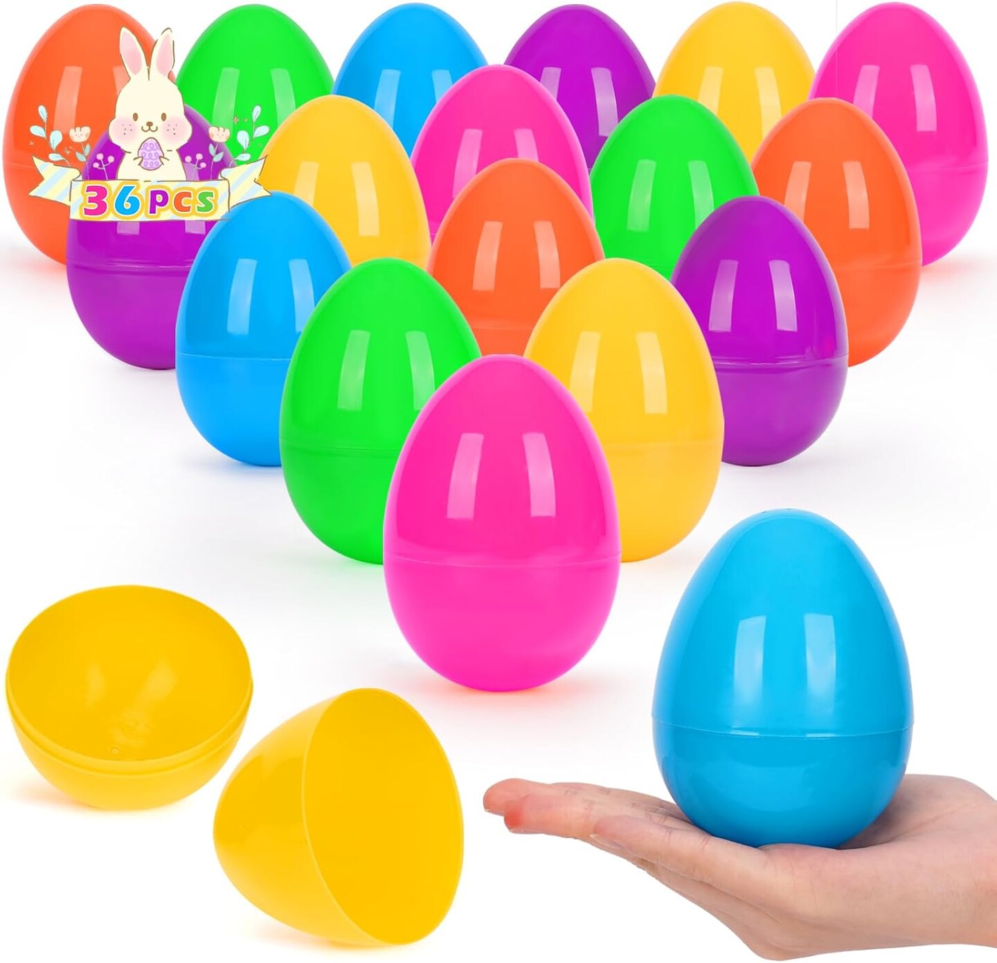 36 Pcs Plastic Easter Eggs, 3.15&#x22; Fillable Easter Eggs for Easter Hunt, Basket Stuffers Fillers, Classroom Prize Supplies