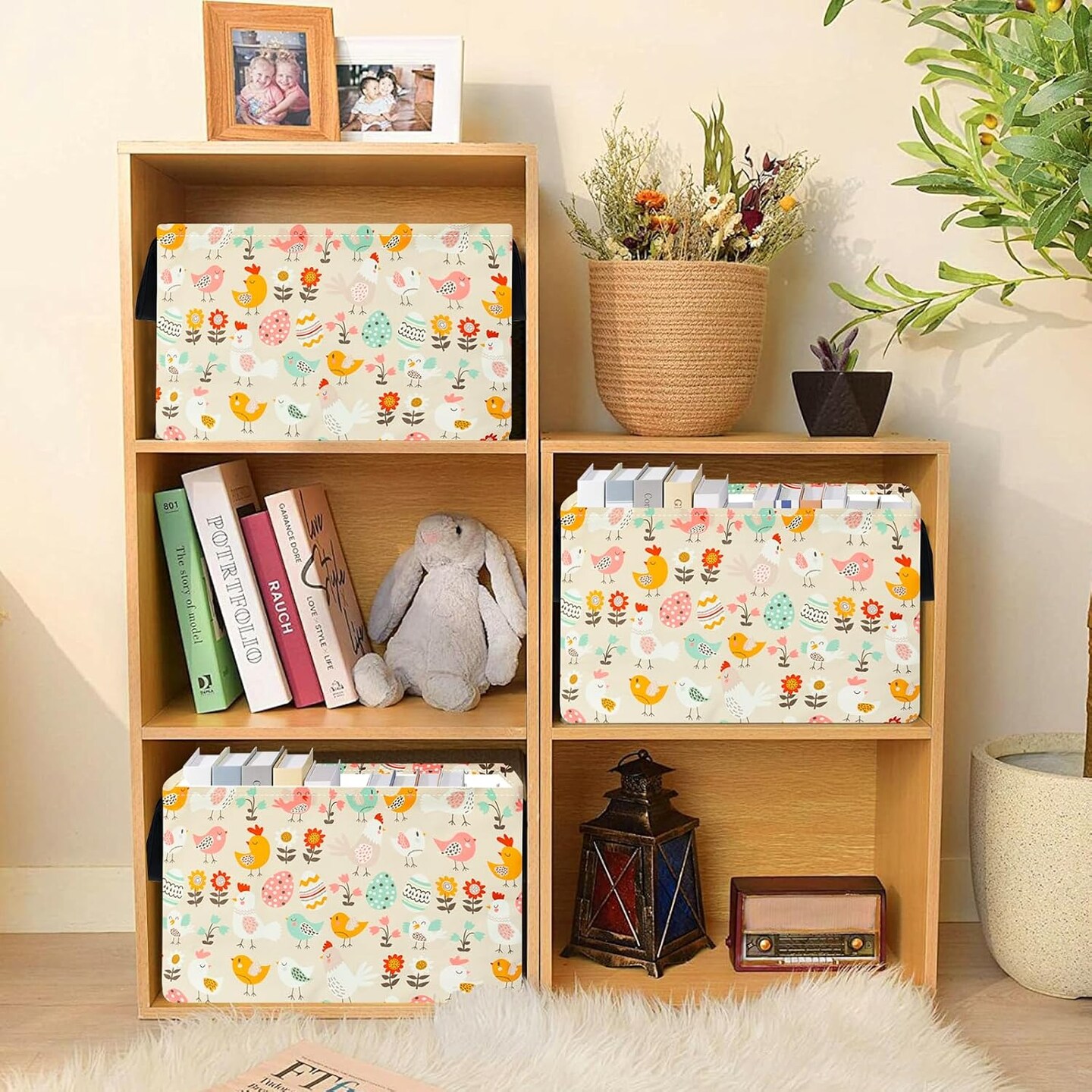 Easter Storage Basket Eggs Bunny Flower Gifts Cube Kids Waterproof Storage Bins Organizer,Foldable Closet Shelf Baskets with handles for Women,Nursery Hamper Toys Box,Room Decorations