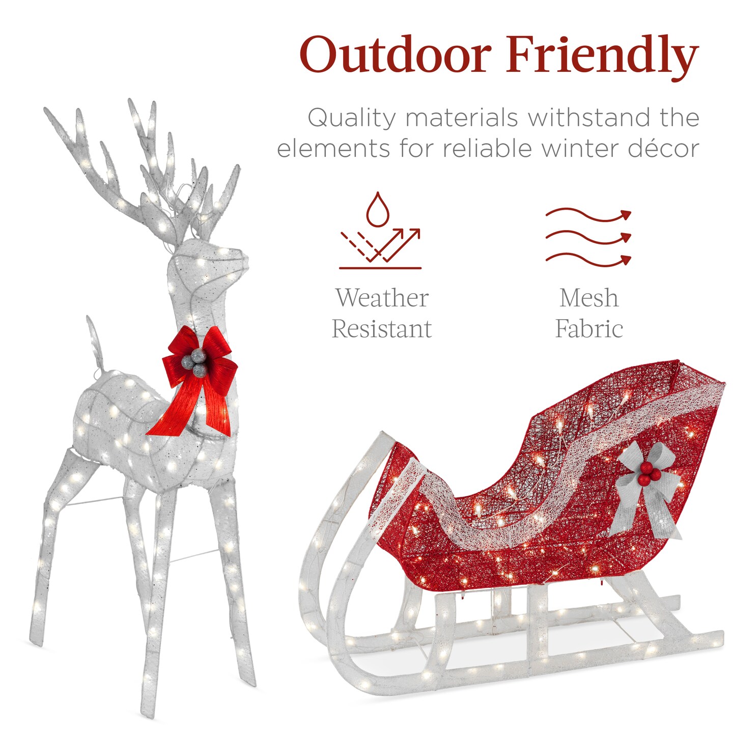 Best Choice Products Lighted Christmas 4ft Reindeer &#x26; Sleigh Outdoor Decor Set w/ 205 LED Lights, Stakes