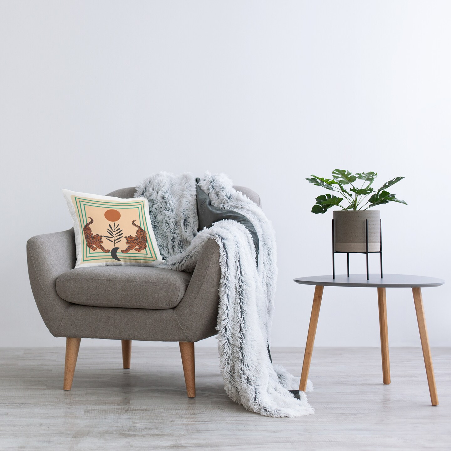 Symmetrical Tropical Tigers Decorative Printed Throw Pillow Design by Melissa Wang, 18 x 7 x 18
