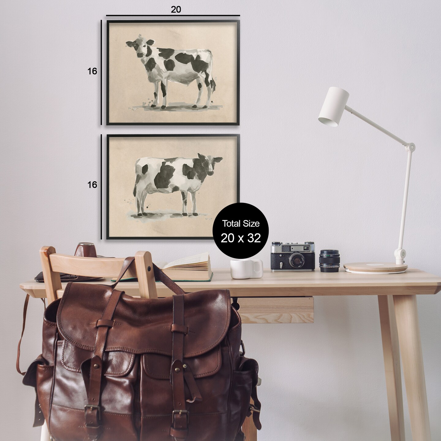 Stupell Industries Beige Holstein Cow Portrait 2 pc Framed Giclee Wall Art Set Design by June Erica Vess
