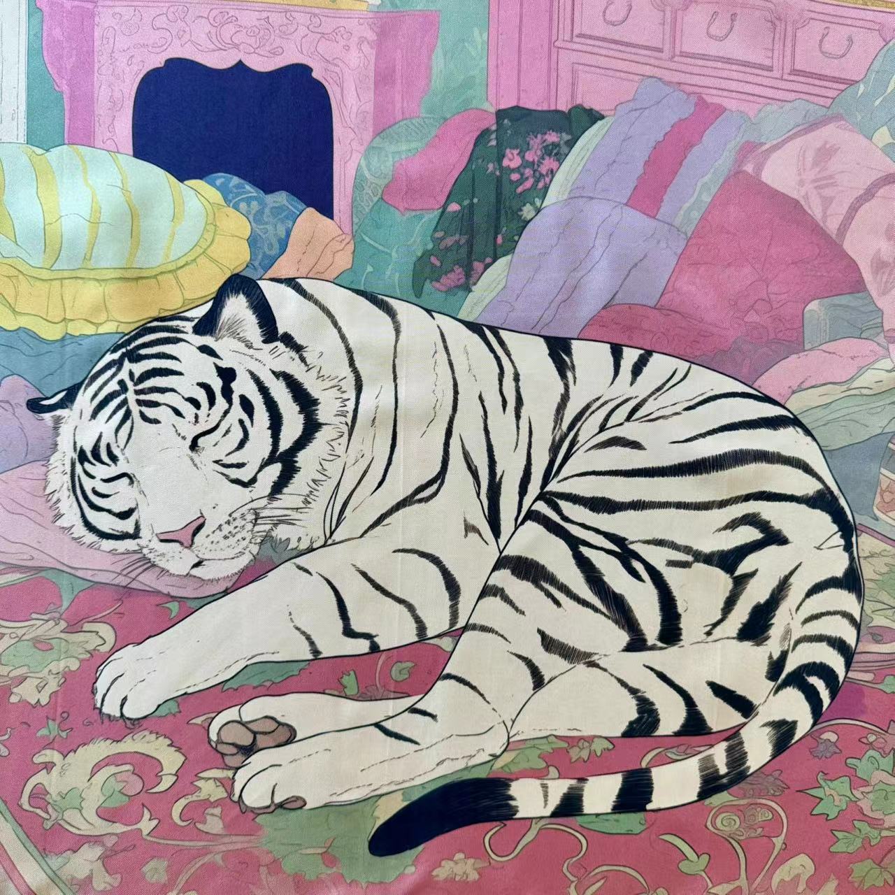 Pure Silk Square Scarf - White Tiger 27 In, Mulberry Twill Silk