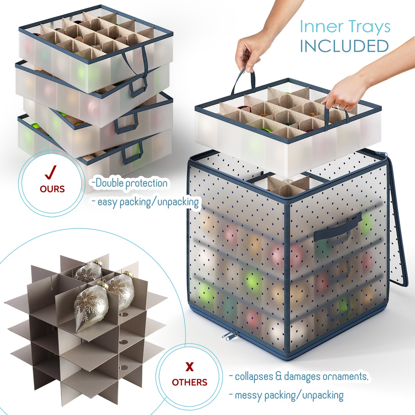 Hearth &#x26; Harbor Christmas Ornament Storage Box With 4 Inner Tray Dividers