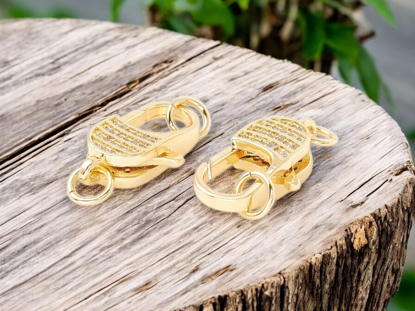 21x12mm 18k Gold Plated Micro Pave Cubic Zirconia Lobster Clasp (w/ Jump Rings)