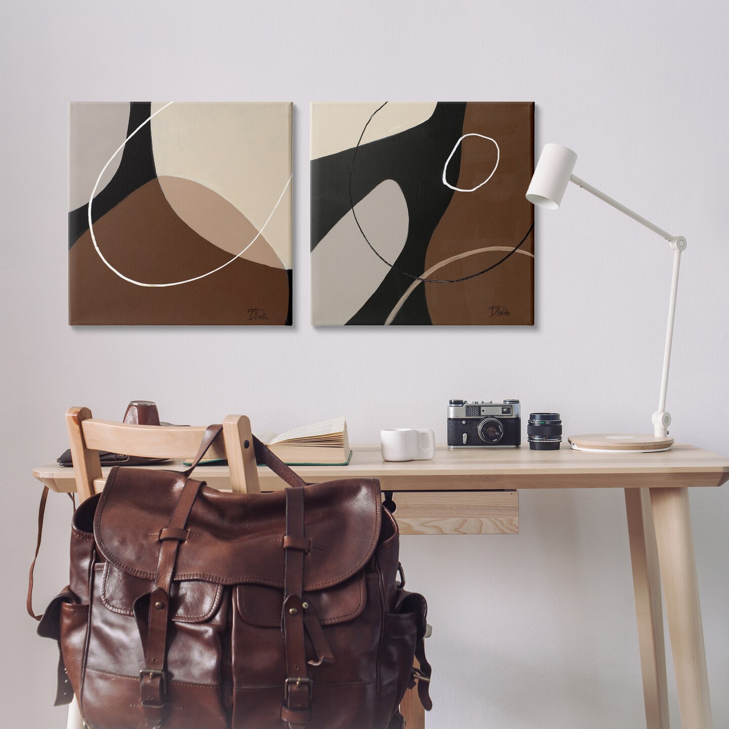 Stupell Industries Classic Abstract Neutral Shape 2 pc Canvas Wall Art Set Design by Patricia Pinto