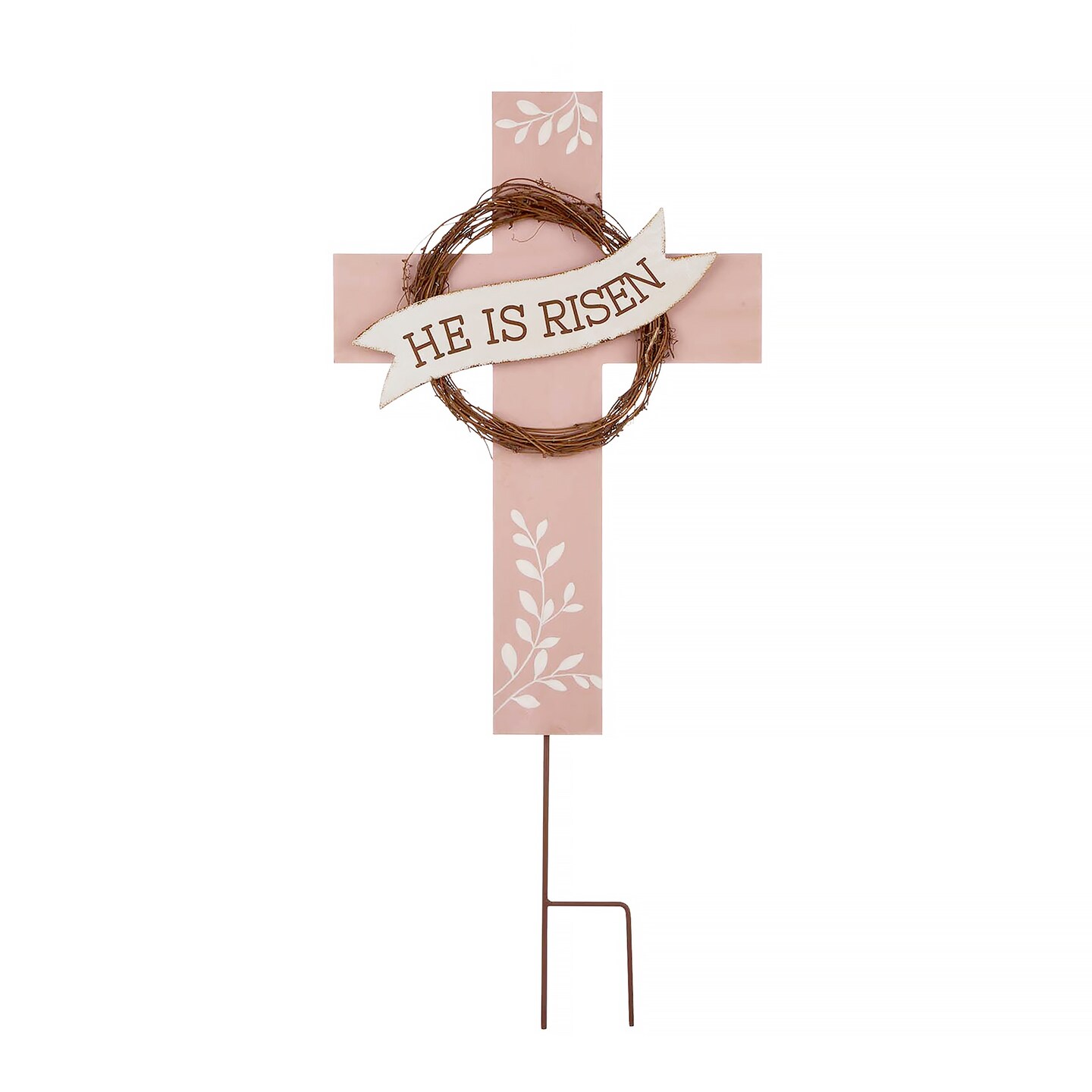 32&#x22;H Easter Wooden/Metal Cross Yard Stake or Wall Decor
