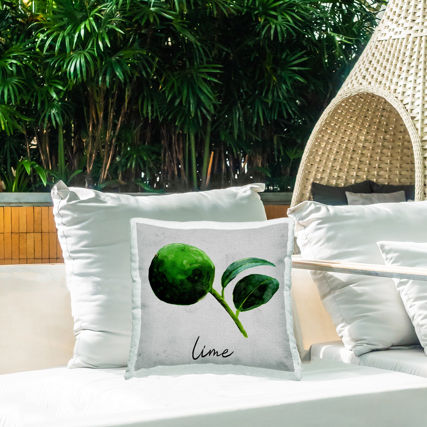Kitchen Lime with Leaf Outdoor Printed Pillow Design by Regina Moore, 18 x 7 x 18