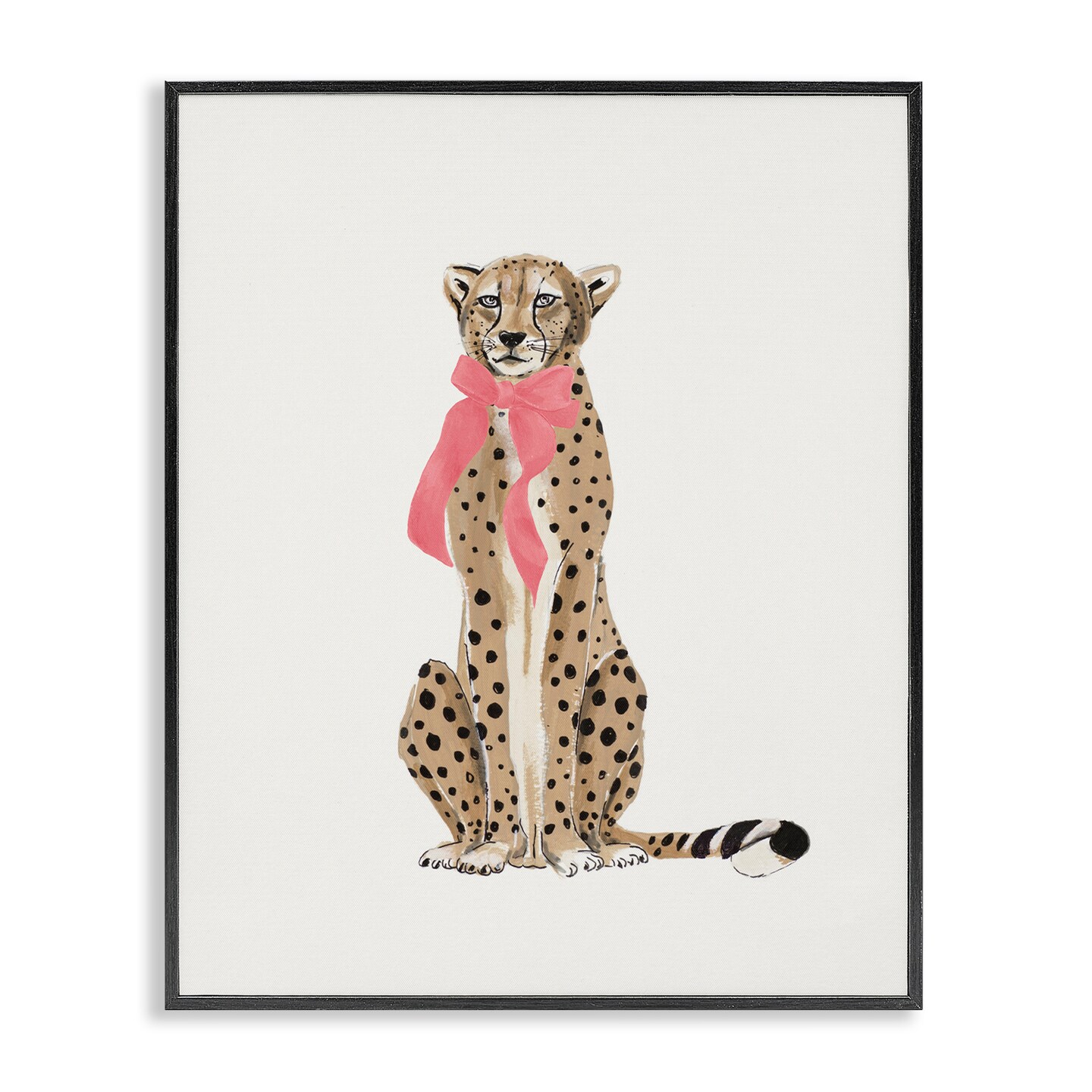 Stupell Industries Trendy Cheetah with Ribbon Framed Giclee Wall Art Design by Patricia Pinto