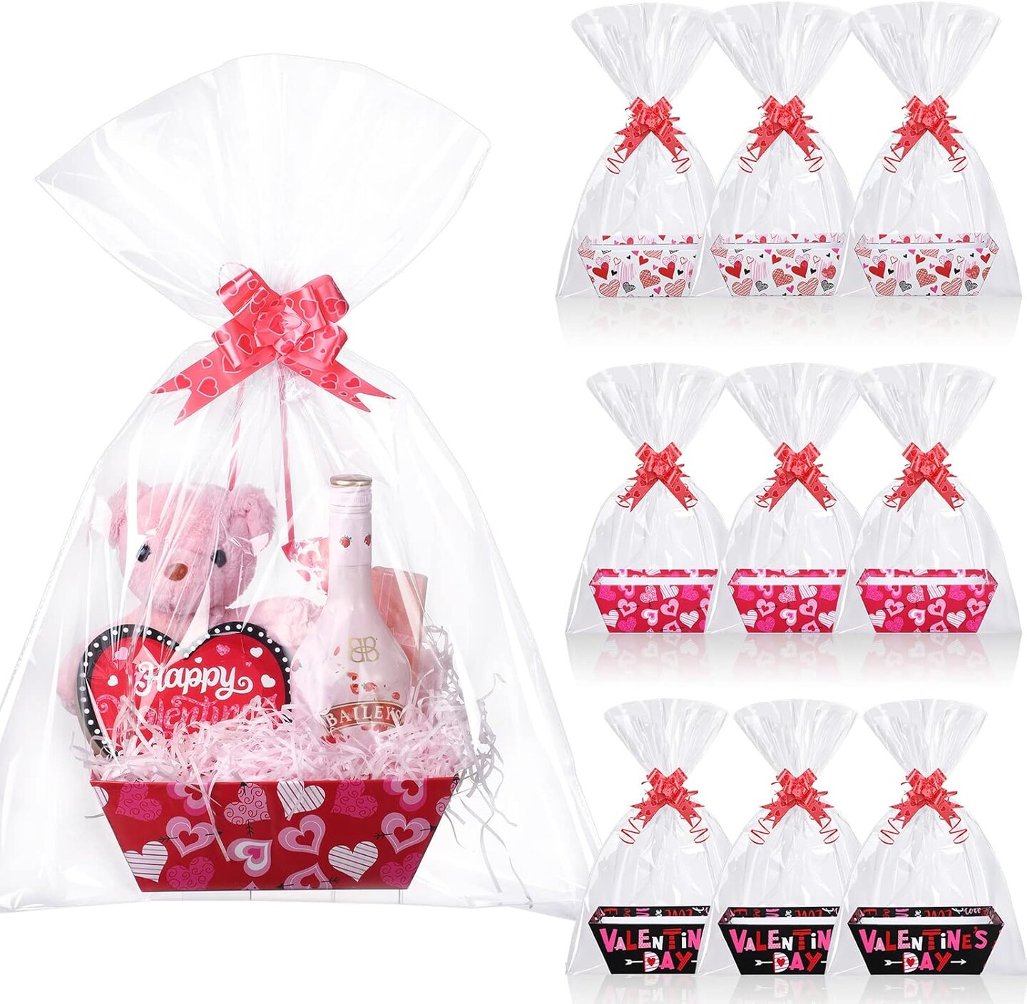 12 Set Valentine Day Baskets for Gifts Empty with Cellophane