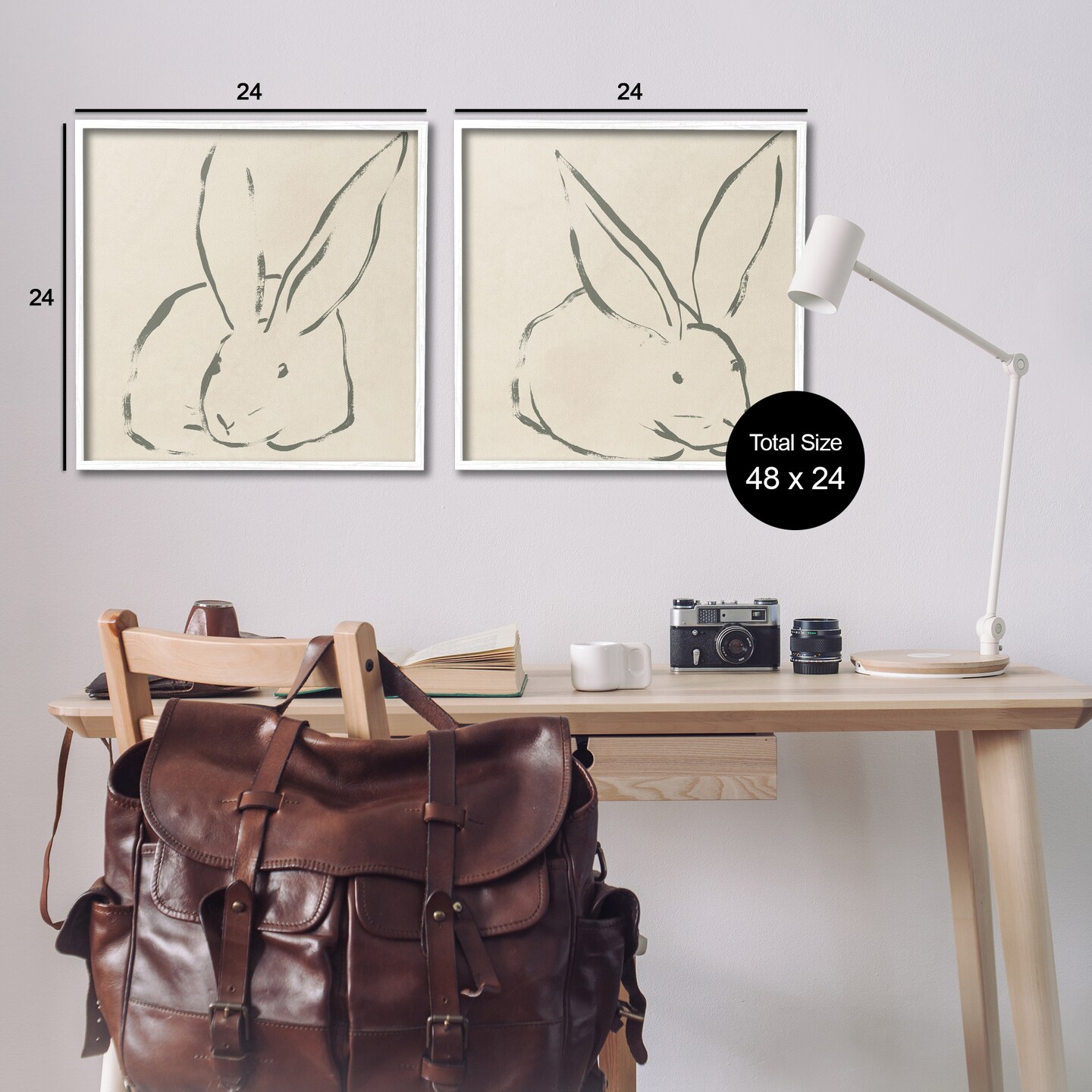 Stupell Industries Minimalist Resting Rabbit Line Drawing 2 pc Framed Giclee Wall Art Set Design by June Erica Vess