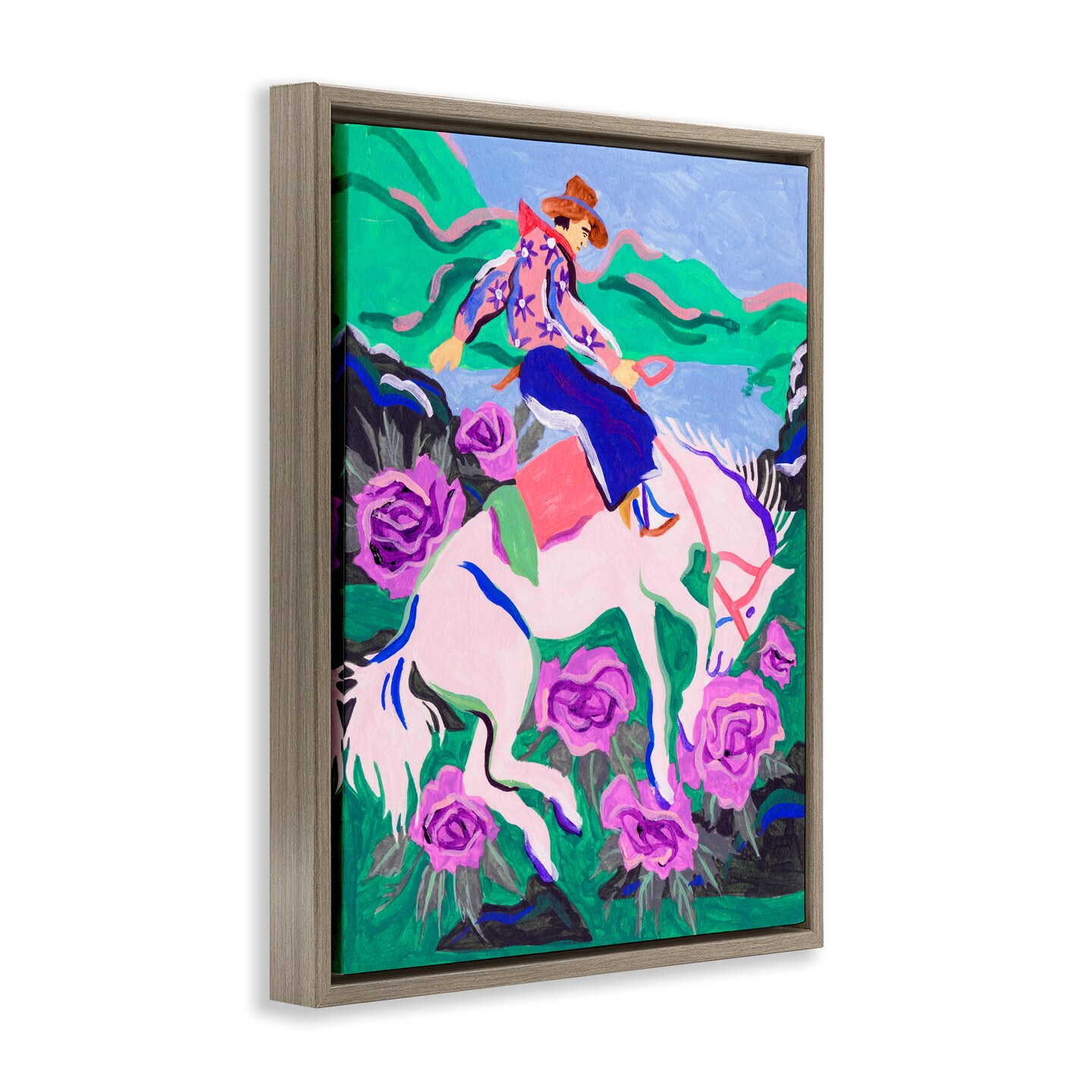 Stupell Industries Bold Hued Cowboy & Horse Framed Floater Canvas Wall Art Design by Tim OToole