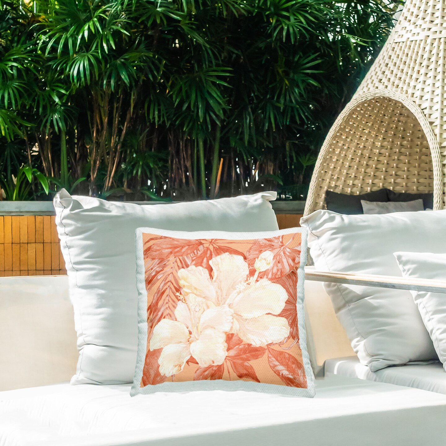 Hibiscus Flower Bunches Outdoor Printed Pillow Design by Paul Brent, 18 x 7 x 18
