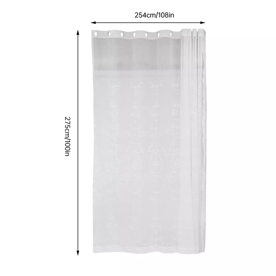 1 Pair White Knitted Floral Lace Curtains Living Room Curtains Drape 108" x 100"